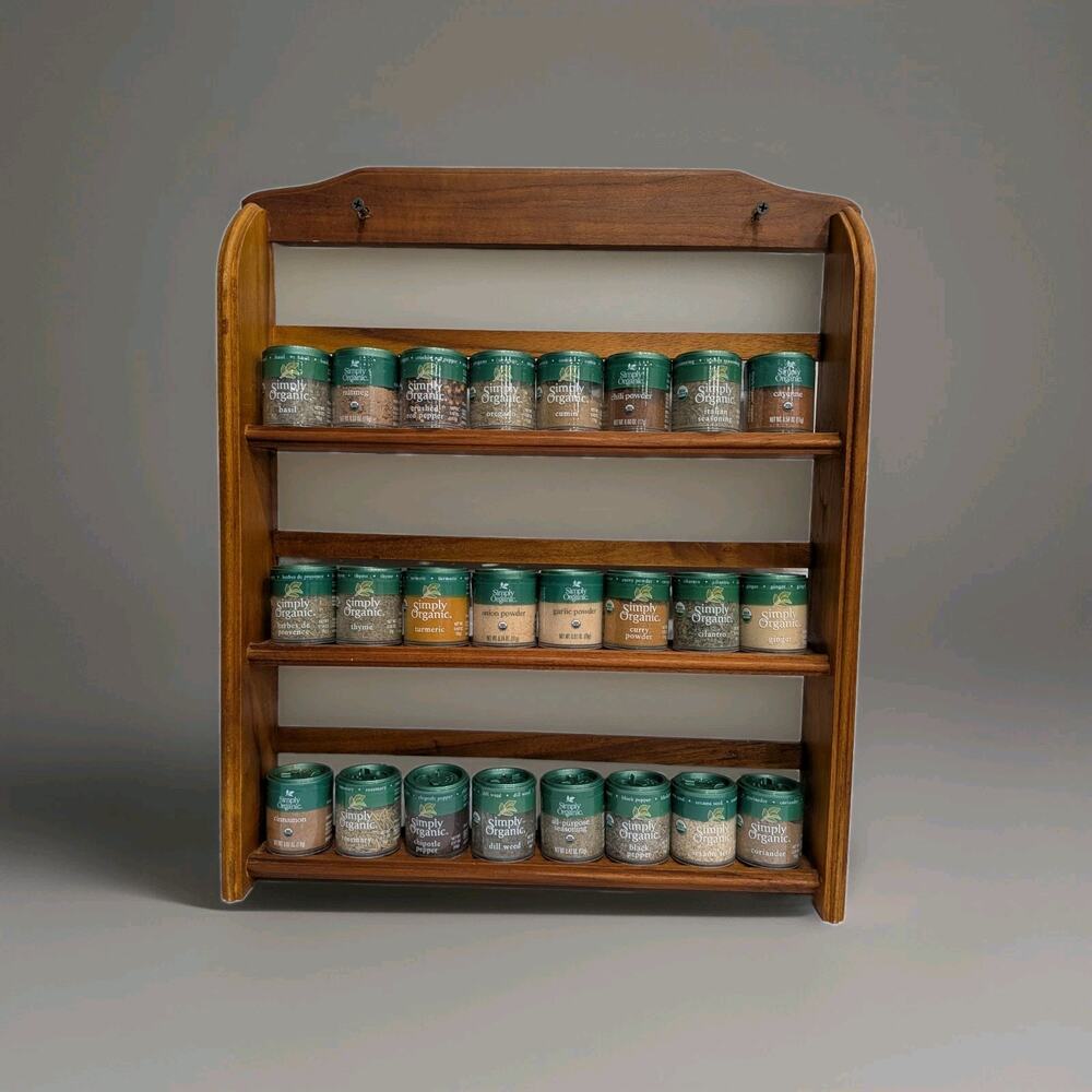 Vintage Wooden Spice Rack Wall Mount 3 Tier Kitchen Shelf 24 New Simply Organic